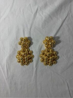 Gold Floral Cluster Drop Earrings - Elegant Women Jewelry